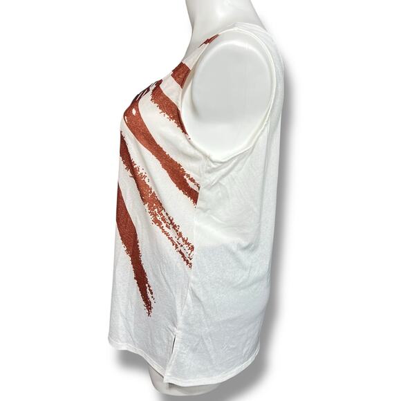 Nextmia Womens Tank Top Shirt American Flag Sleeveless Pullover Beige Red Blue - Picture 4 of 9